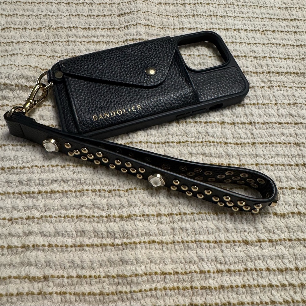 Bandolier Black leather iPhone 13 Pro Case with Strap